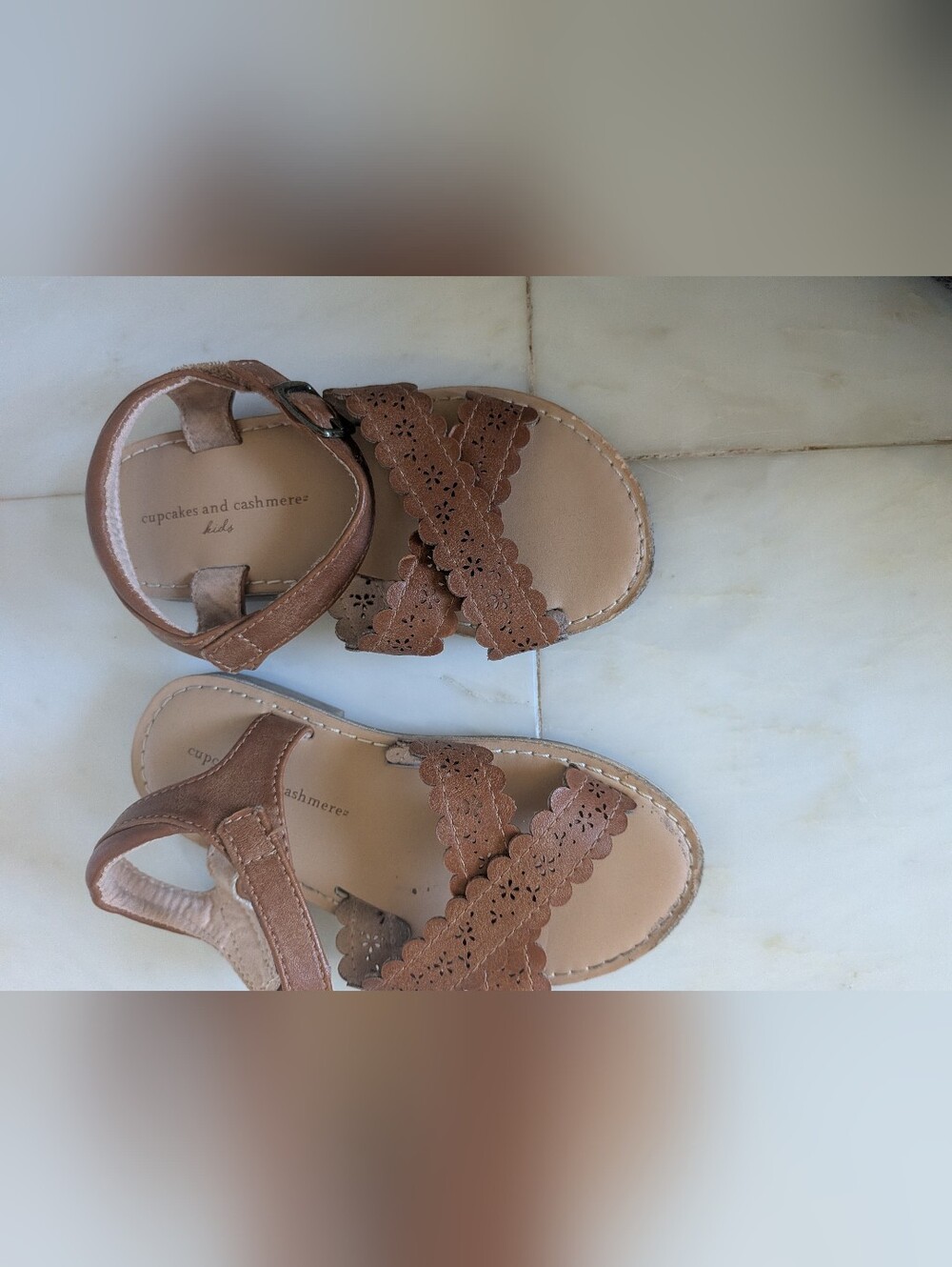 cupcakes & cashmere Kids Brown Scalloped Leather Sandals